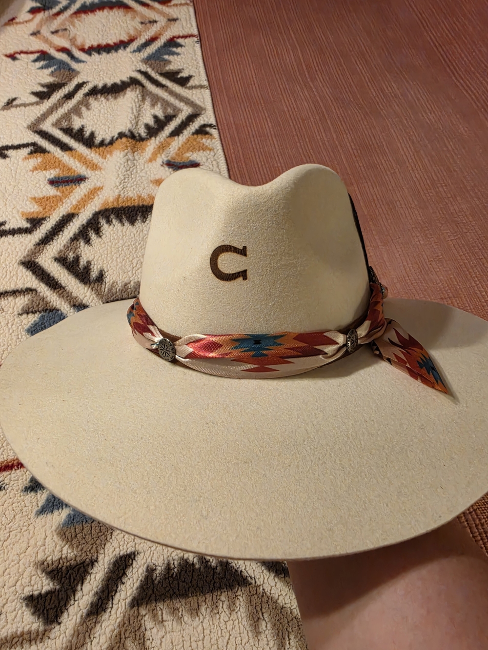 Cream Western Fedora with Turquoise Concho & Feather Accent - Picture 2 of 5